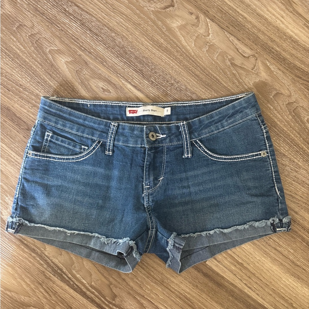 Levi's Women's Blue Distressed Low-Rise Denim Shorts